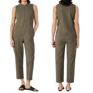 Eileen Fisher Cotton Hemp Stretch Zip Up Jumpsuit Olive Green XXS